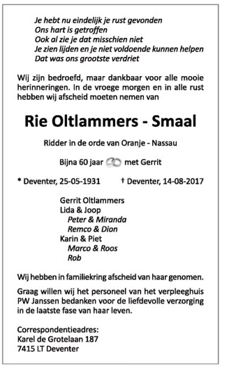 advertentie Rie Oltlammers